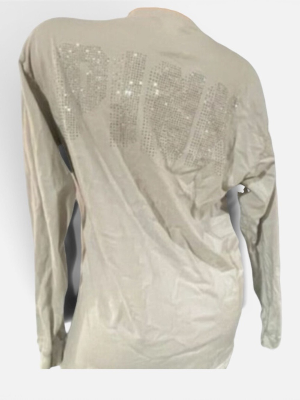 Victoria's Secret PINK XL Long Sleeve Campus Tee Light Gray Rhinestone Oversized